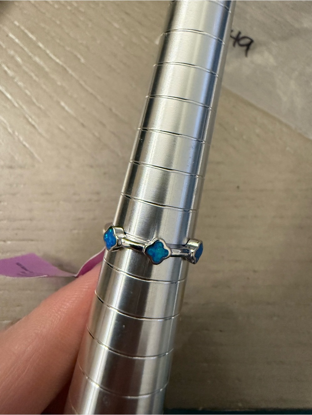 Silver Ring with Blue Opal Clover Accents - Women Jewelry